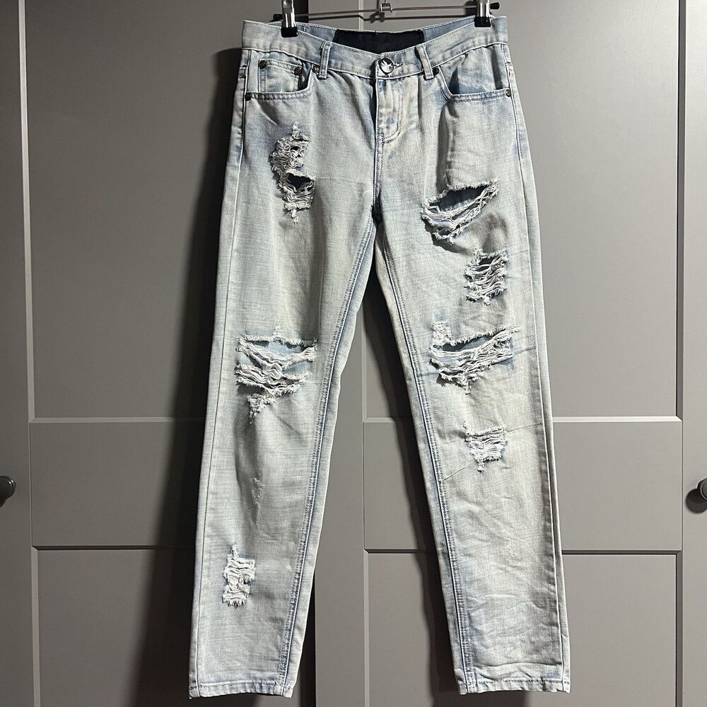 One Teaspoon Women Awesome Baggies Distressed Straight Leg Denim Jeans Blue 25